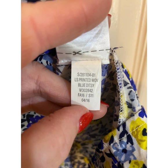 Old Navy Shift Dress Large Long Sleeves Blue Yellow Floral NEW - Picture 8 of 8